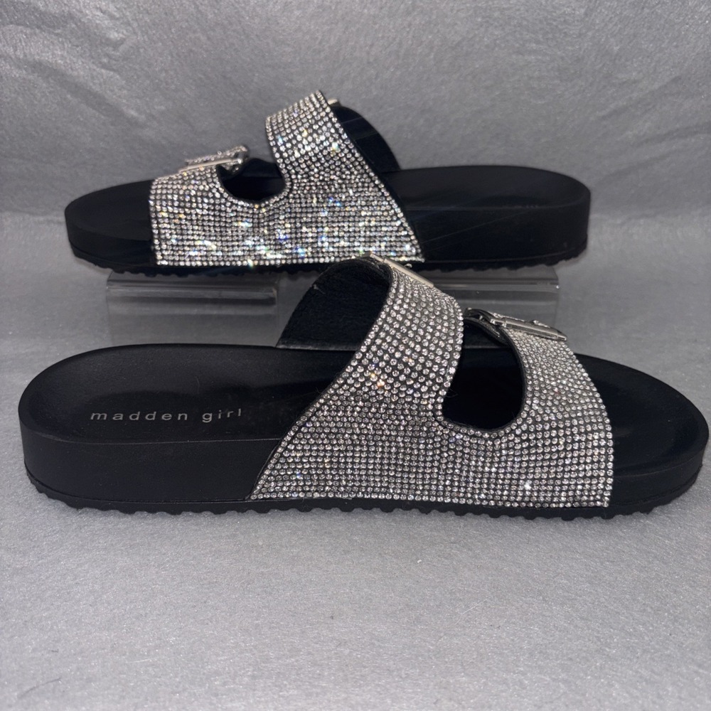 Madden Girl Women's Teddy-R Rhinestone and Black Footbed Sandals, Size 9 NWOB - Picture 2 of 13